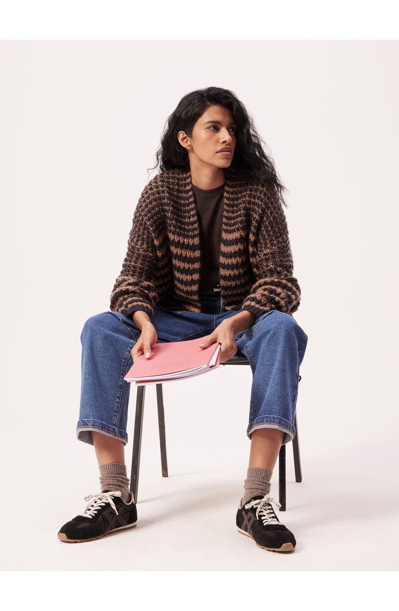 Hush Skye Wool Blend Stripe Cardigan, Alternate, color, Black/ Brown Stripe