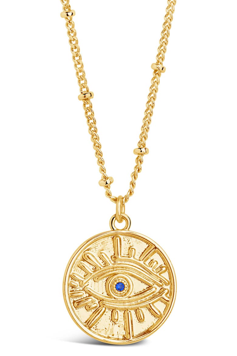 CZ Evil Eye Coin Pendant Necklace, Main, color, GOLD