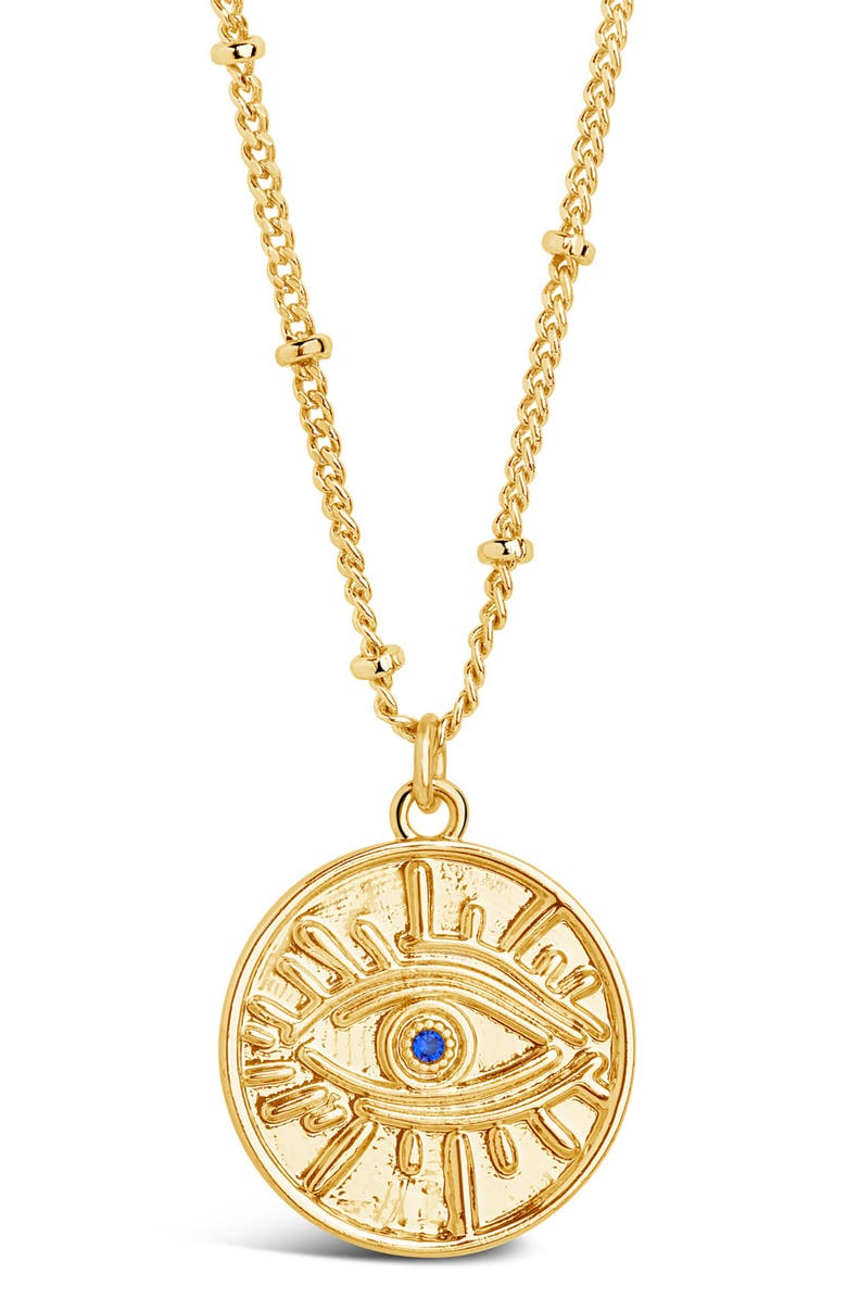 Sterling Forever CZ Evil Eye Coin Pendant Necklace, Main, color, 
