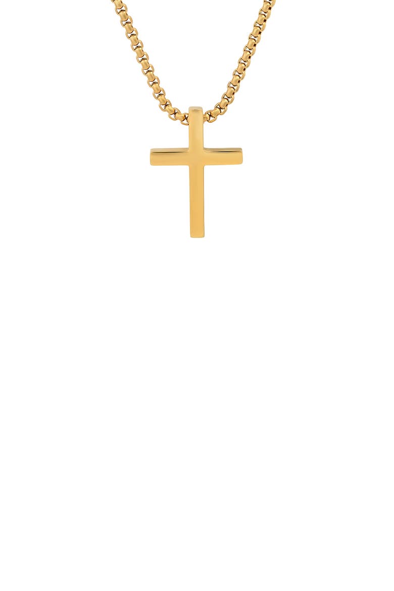 Men's 18K Gold Plated Stainless Steel Cross Pendant Necklace, Alternate, color, YELLOW