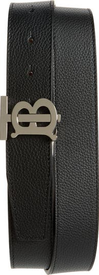 【BURBERRY】REVERSIBLE TB BELT Reversible Leather TB Belt in Black/tan - Men | Burberry
