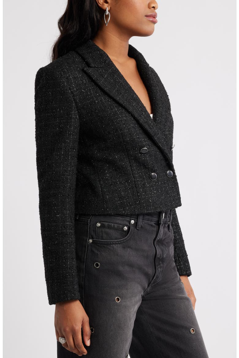 Crop Double Breasted Tweed Blazer, Alternate, color, BLACK