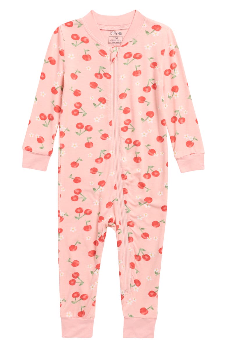 Little Me Cherry Zip One-Piece Zip Pajamas, Main, color, 
