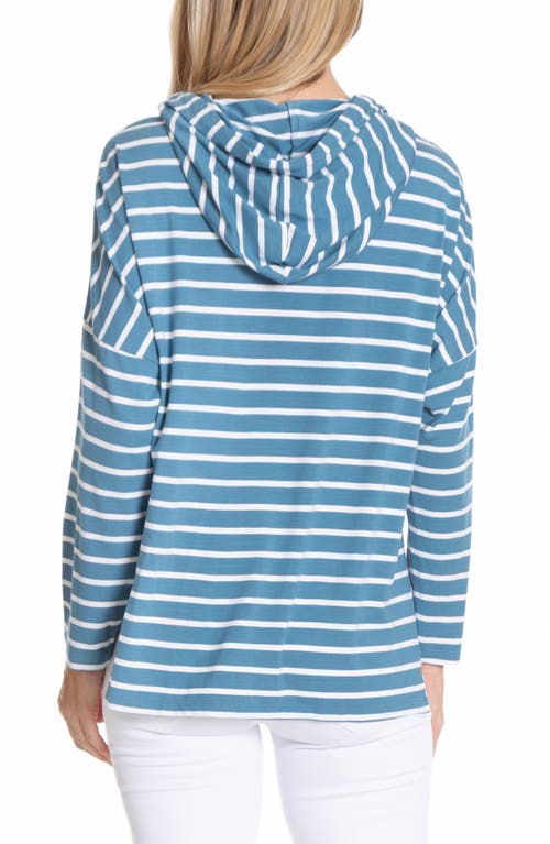 Apny Stripe Side Slit Hoodie In Chambray/white Stripe