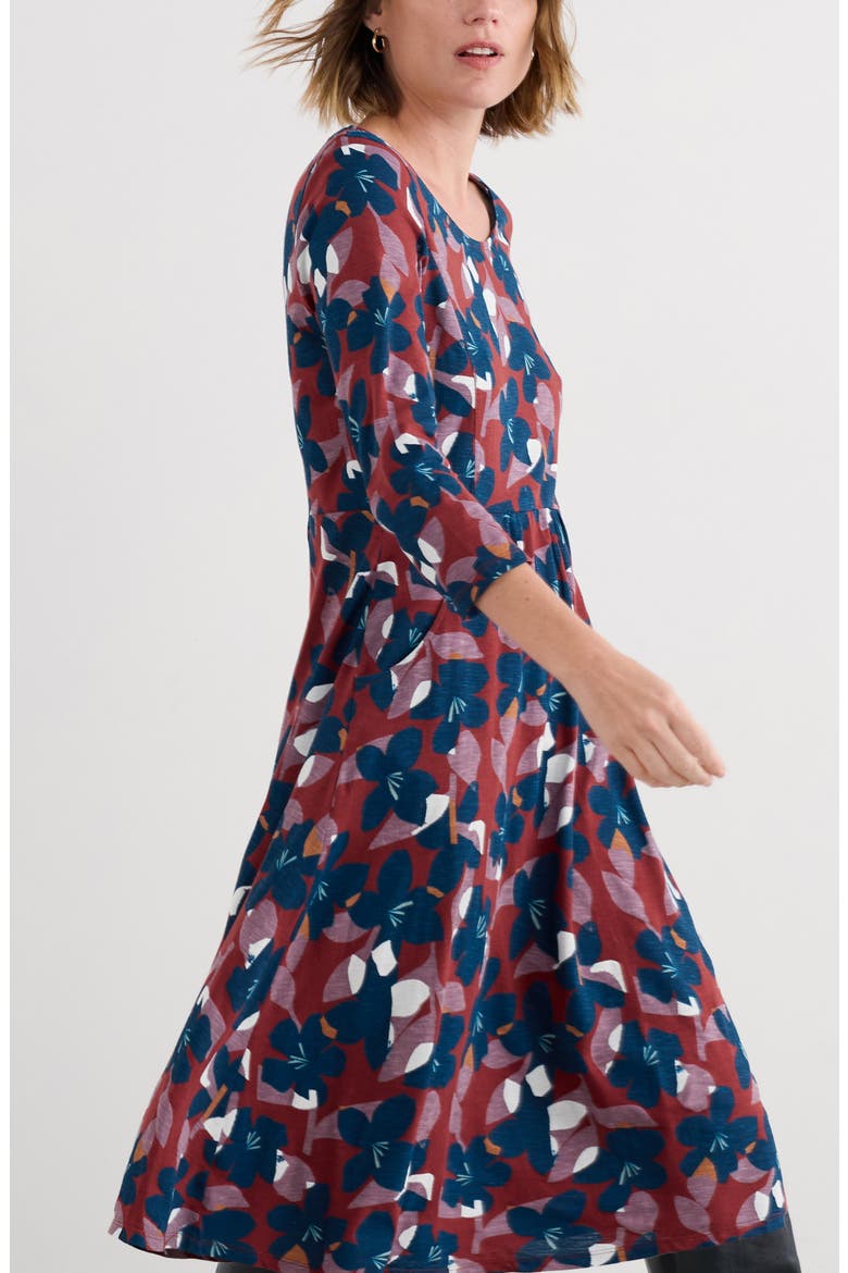 Enor Print Organic Cotton Fit & Flare Dress, Alternate, color, MACRO FLOWER BURGUNDY