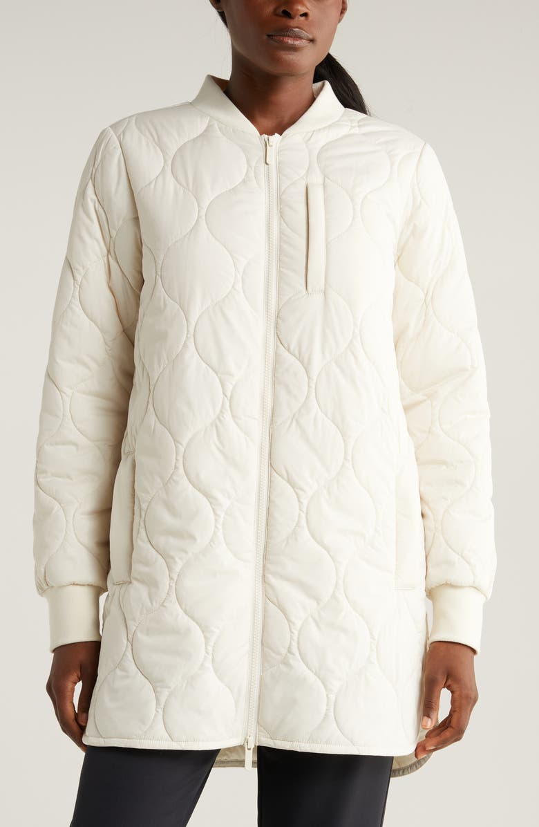 Zella Recycled Polyester Quilted Long Jacket, Alternate, color, Ivory Egret