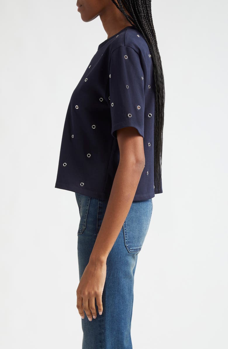 Veronica Beard Sebastian Grommet Accent Cotton T-Shirt, Alternate, color, Navy