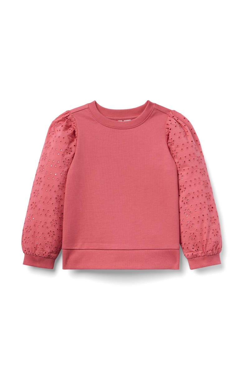 Janie and Jack Eyelet Puff Sleeve Sweatshirt, Main, color, 