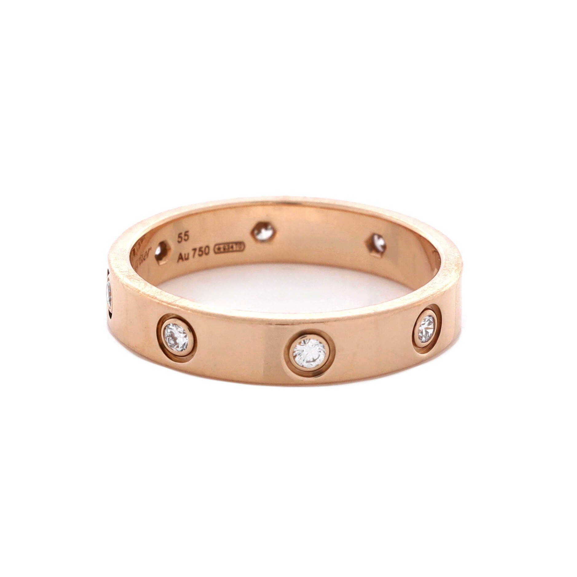 Love Wedding Band 8 Diamonds Ring 18K Rose Gold with Diamonds, Alternate, color, Metallic Gold