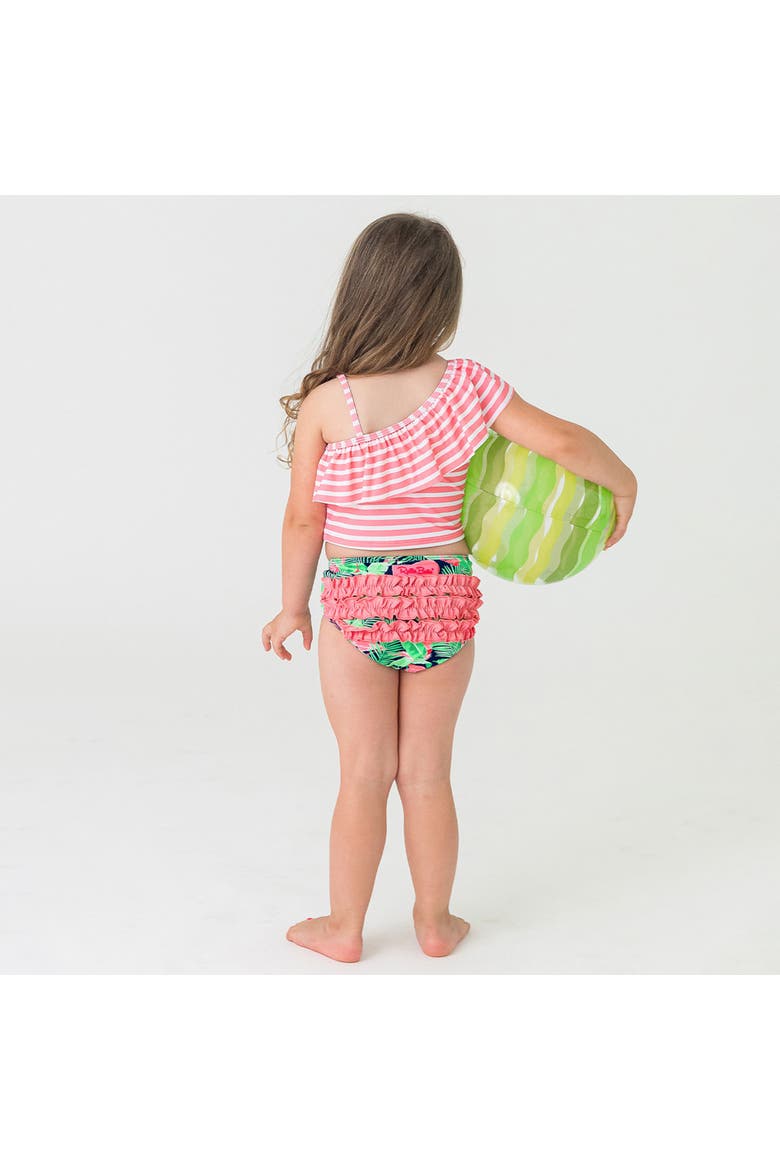 Baby Girls One Shoulder Ruffle Tankini, Alternate, color, Flamingo Frenzy