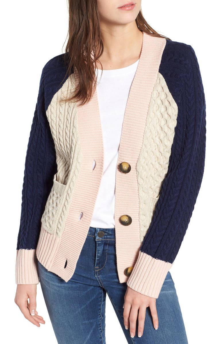 BP. Colorblock Cable Knit Button Cardigan, Main, color,