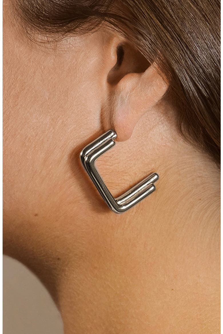 Baguette Hoop Earrings, Alternate, color, SILVER