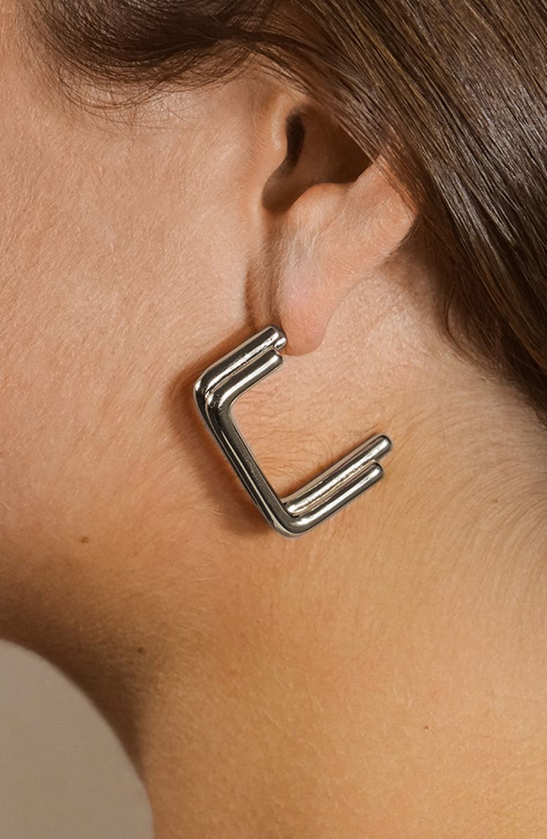 Sterling Forever Baguette Hoop Earrings, Alternate, color, Silver