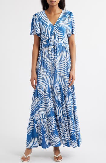 Vince Camuto Palm Print Tiered Maxi Dress