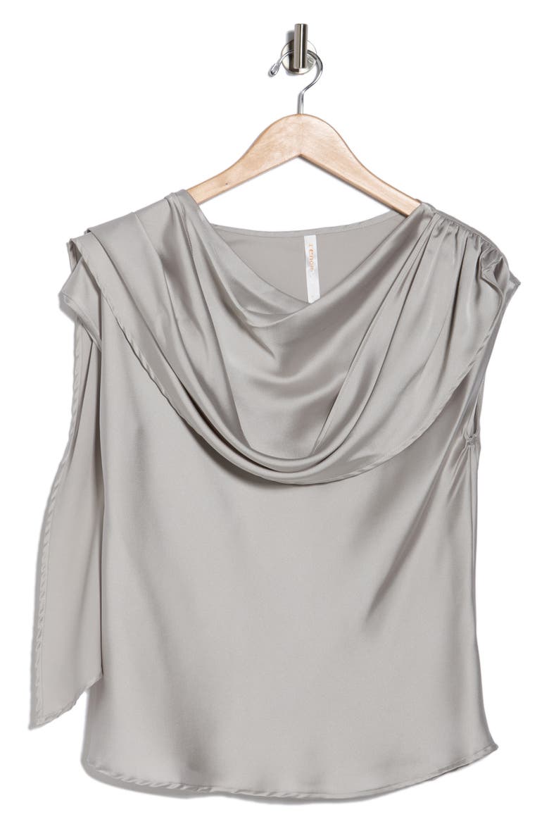 Cap Sleeve Satin Top with Scarf, Alternate, color, SILVER