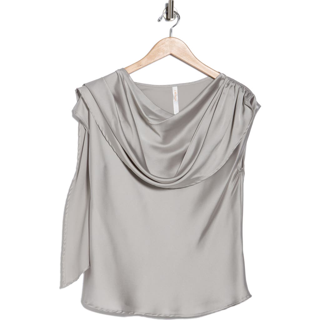 Renee C Cap Sleeve Satin Top With Scarf In Silver