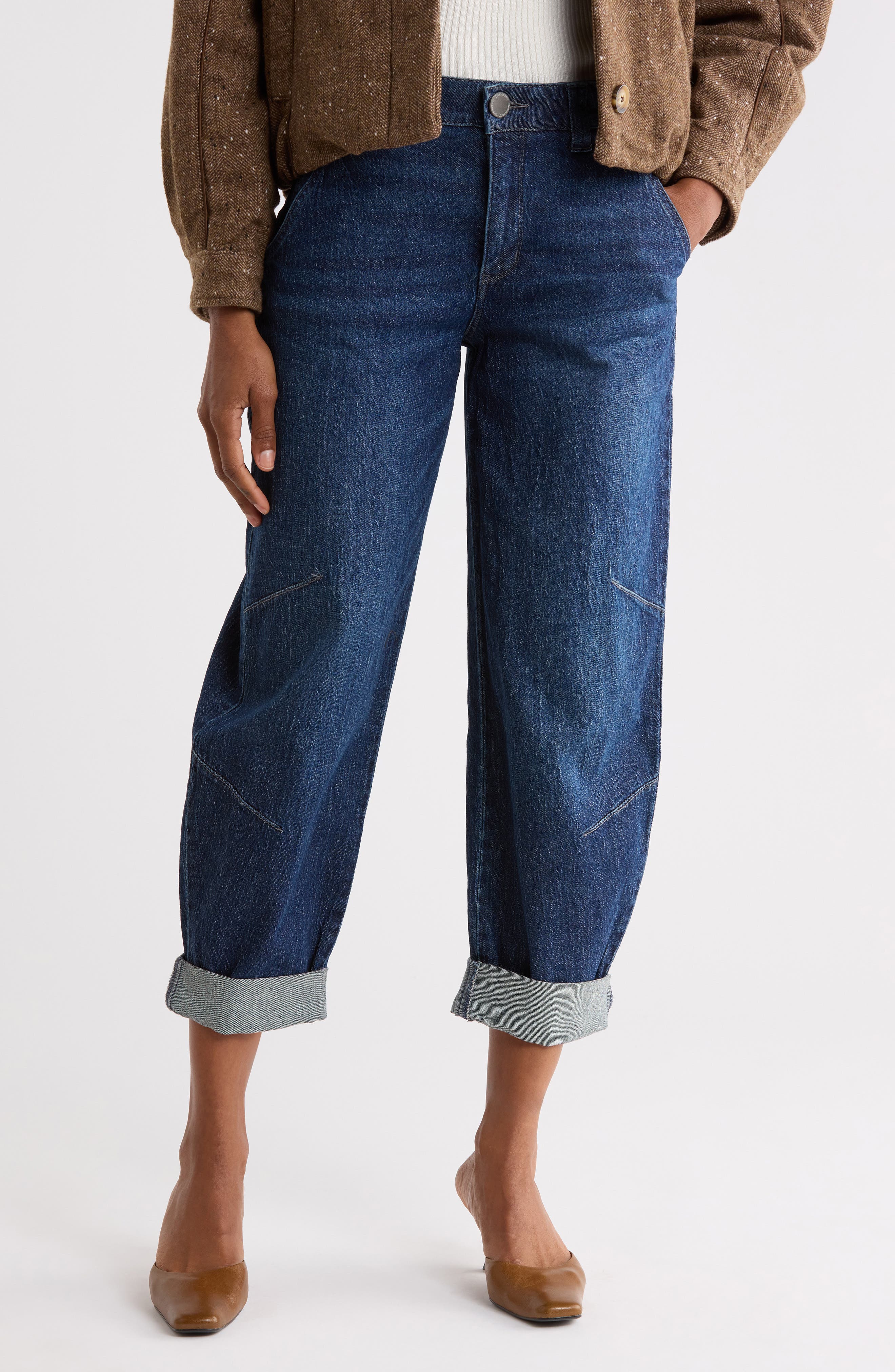 Roll Cuff Barrel Leg Jeans