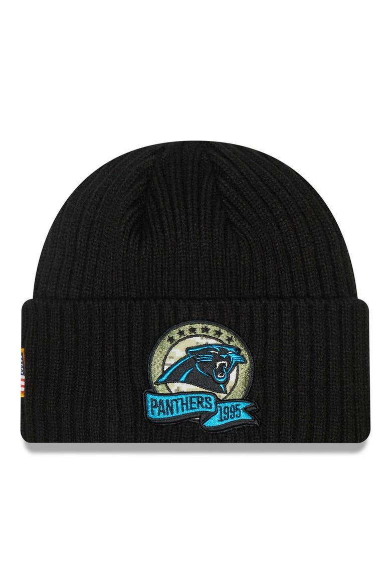 Youth New Era Black Carolina Panthers 2022 Salute To Service Knit Hat, Main, color, Black