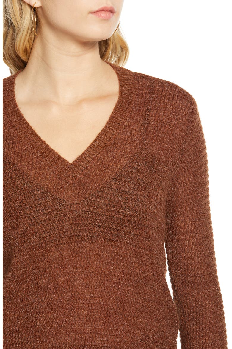 V-Neck Metallic Pullover, Alternate, color, 3256-CEDAR WOOD MELANGE