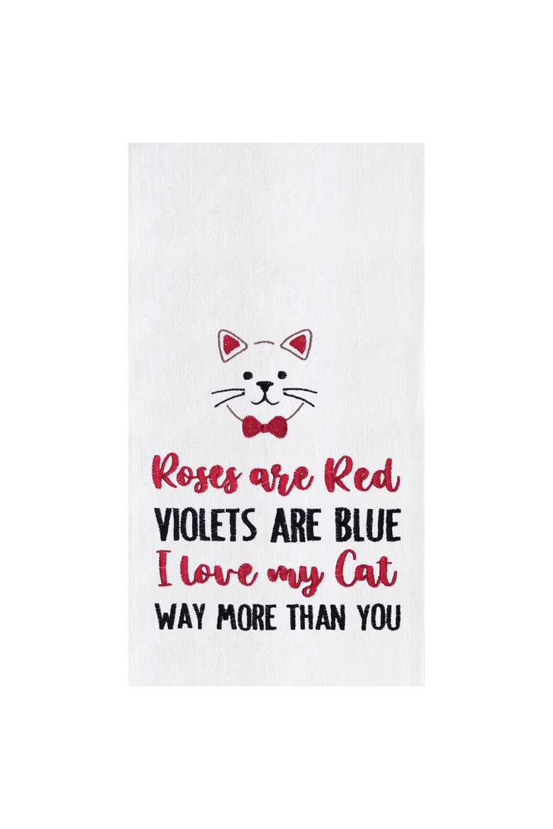 "I Love My Cat" Whiskers Embroidered 100% Cotton Flour Sack Valentine's Day Dishtowel, Main, color, red