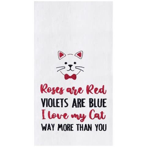 "I Love My Cat" Whiskers Embroidered 100% Cotton Flour Sack Valentine's Day Dishtowel