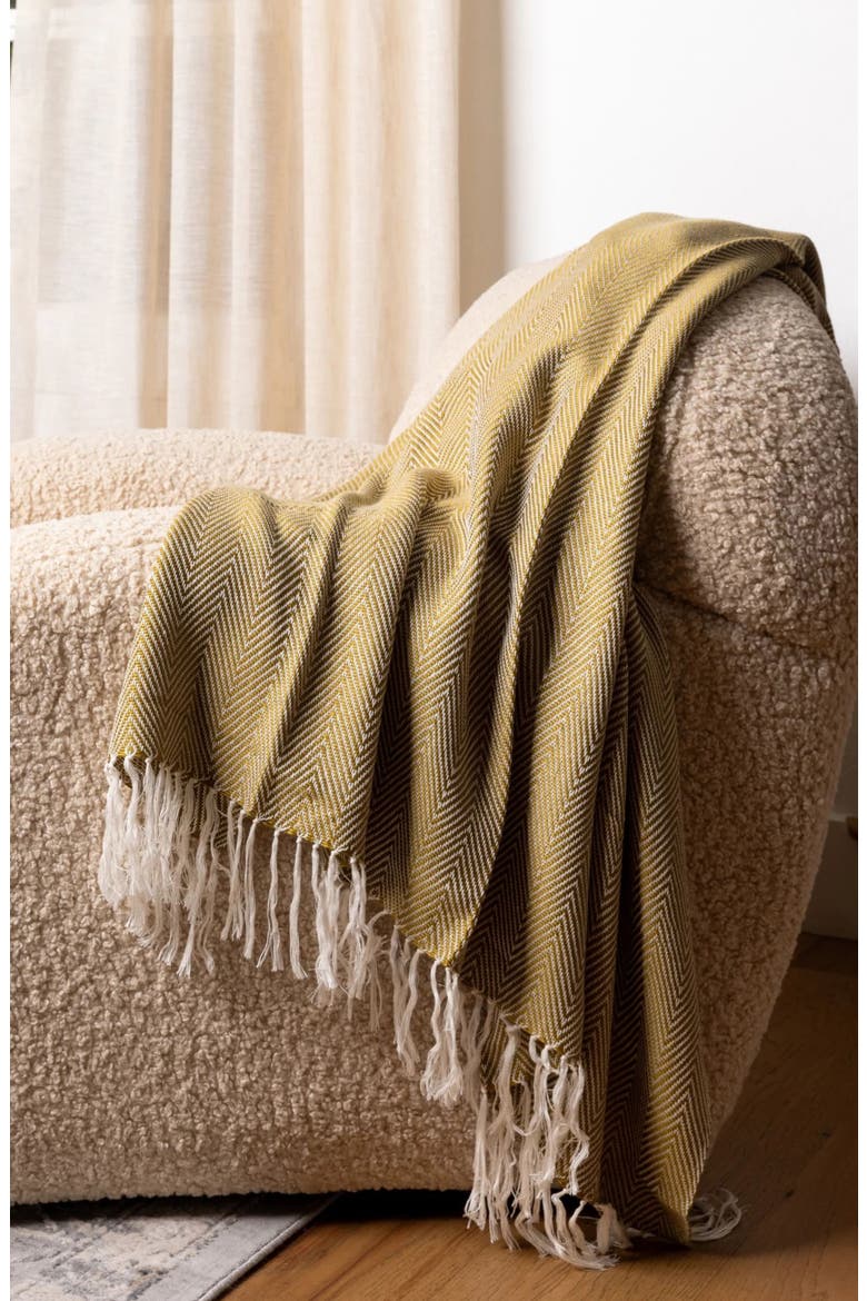 Hand Woven Herringbone Throw Blanket, Alternate, color, BRASS & NATURAL
