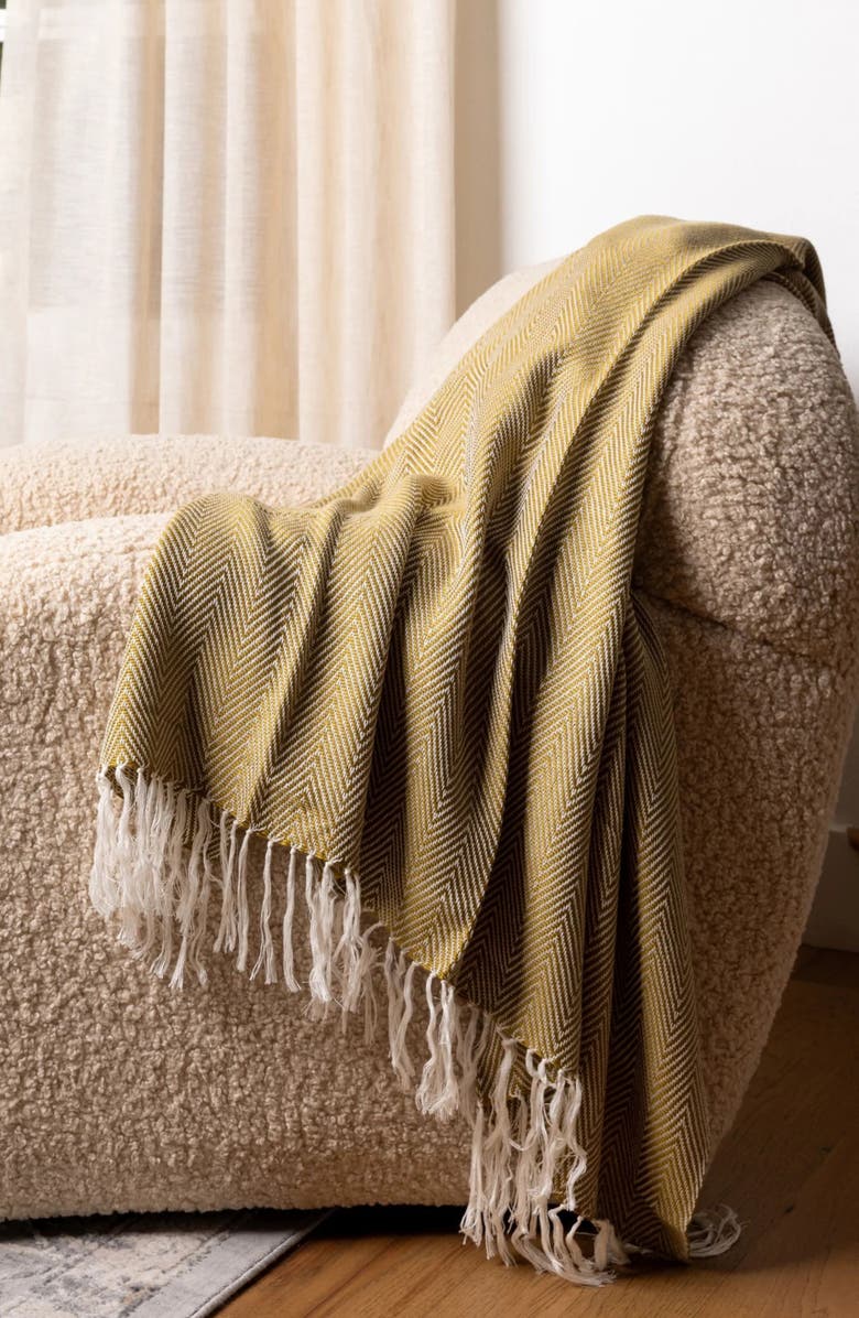 ettitude Luxe Herringbone Throw Blanket, Alternate, color, Brass & Natural