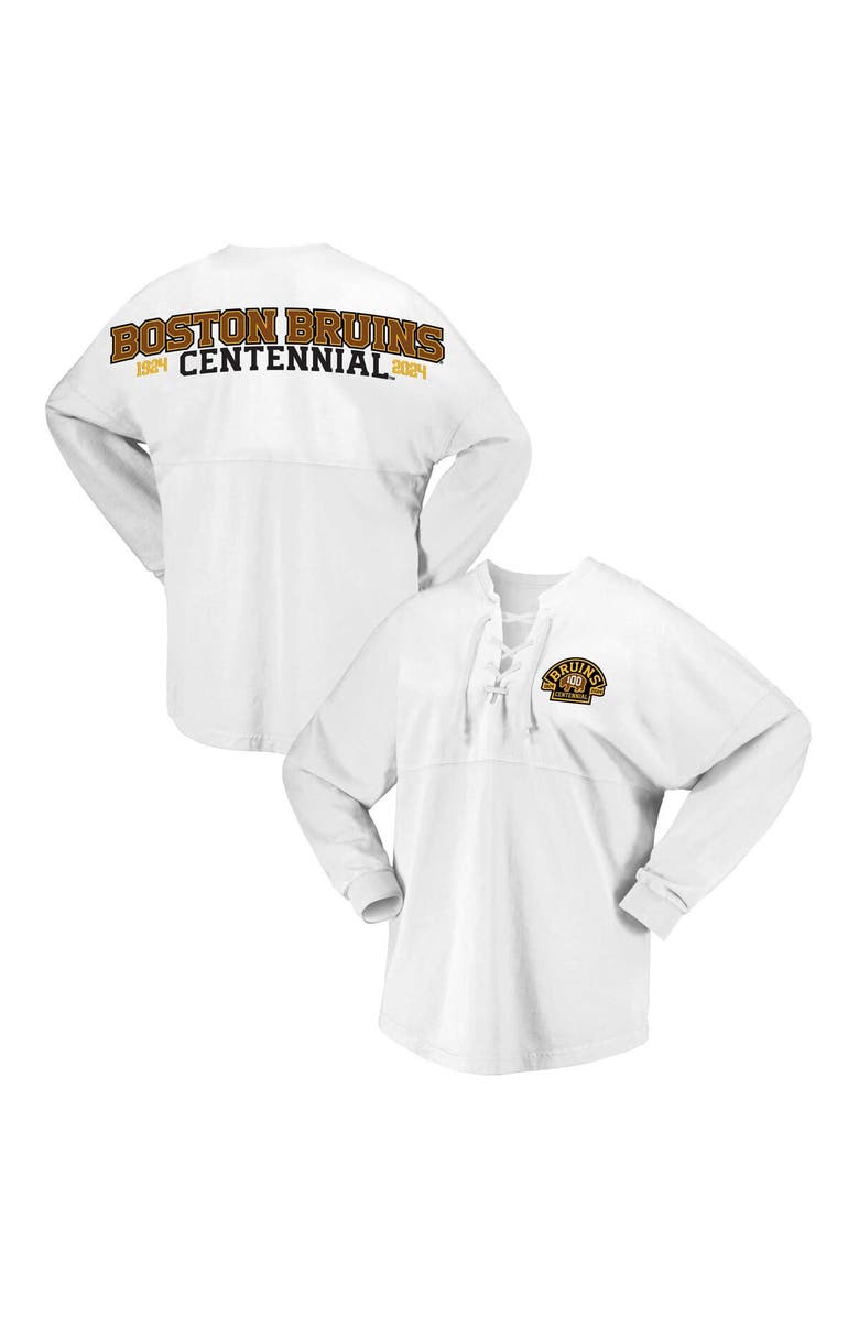 FANATICS Women's Fanatics Branded White Boston Bruins 100th Anniversary Spirit Jersey T-Shirt, Alternate, color, White