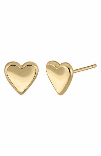 14K Yellow Gold Heart Stud Earrings