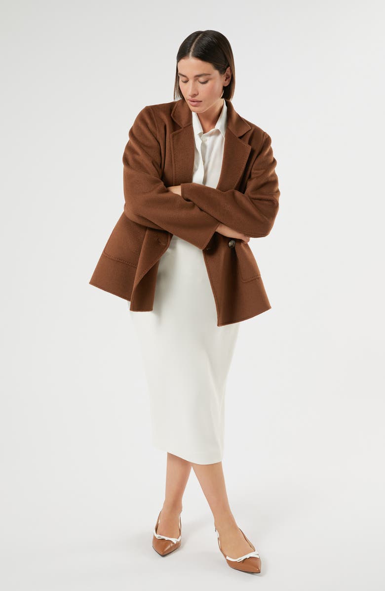 Marina Rinaldi Double Breasted Virgin Wool Jacket, Alternate, color, Chocolate