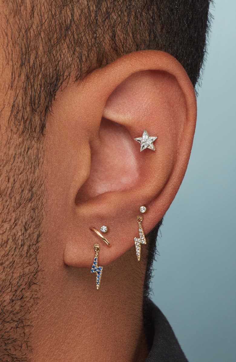 MARIA TASH 18K Gold Diamond & Sapphire Lightning Bolt Charm Earring, Alternate, color,