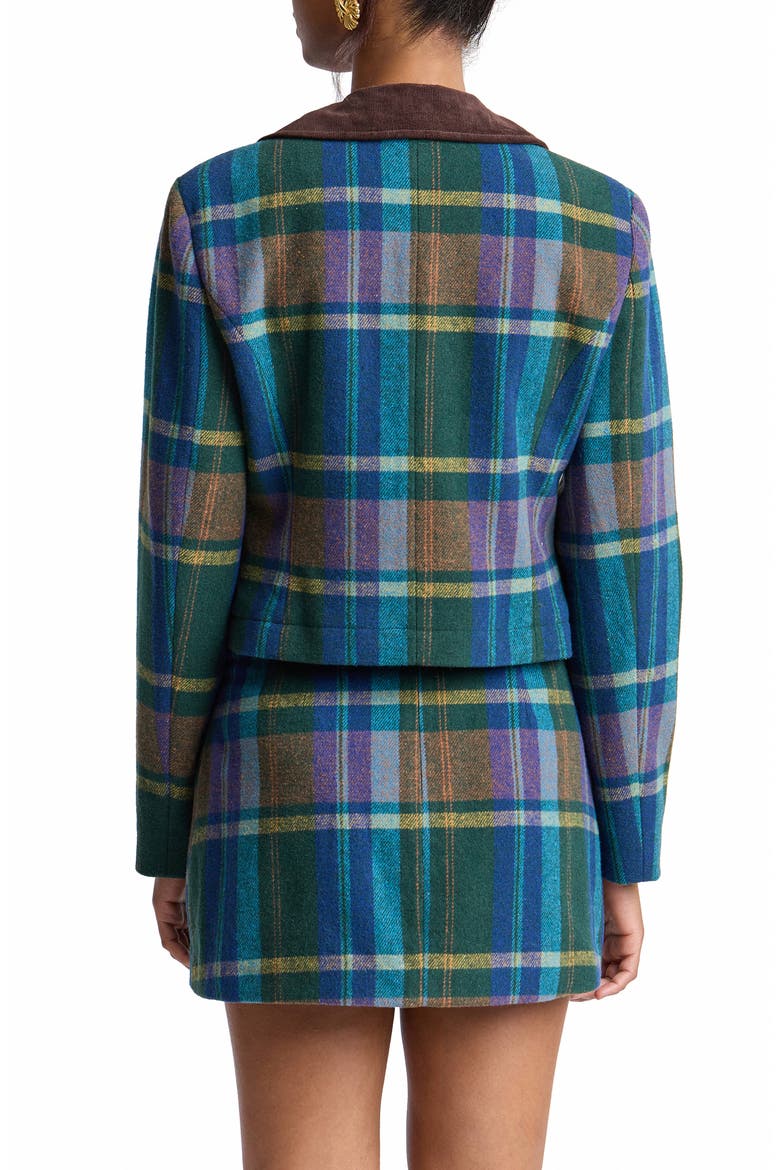 Plaid Jacket with Faux Leather Trim, Alternate, color, GREEN MULTI