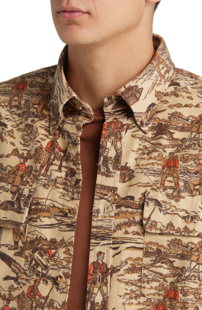 Brooks Brothers Archive Hunting Print Flannel Button-Down Shirt, Alternate, color,