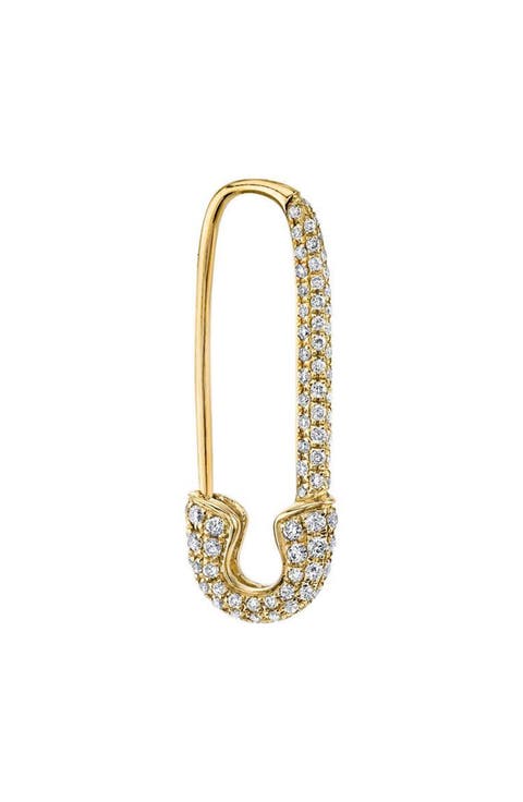 18k Gold Diamond Pavé Safety Pin Single Earring