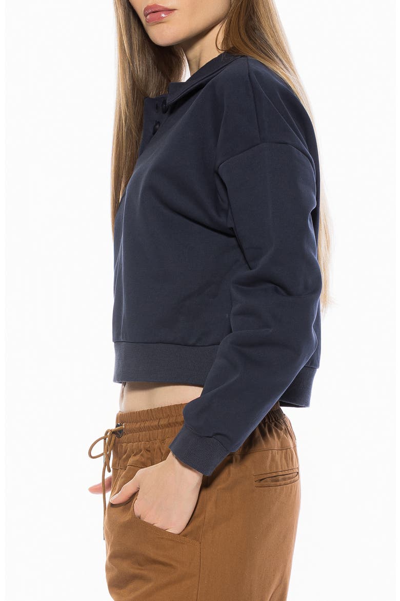 Kario Crop Polo Sweatshirt, Alternate, color, NAVY