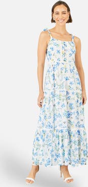 Yumi Butterfly Print Lace Trim Maxi Dress