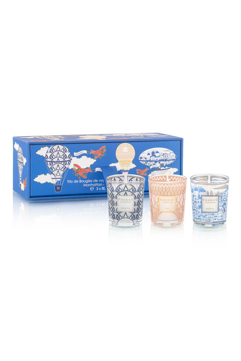 Manhattan-Paris-Mykonos Travel Candle Trio, Main, color, MULTICOLOR