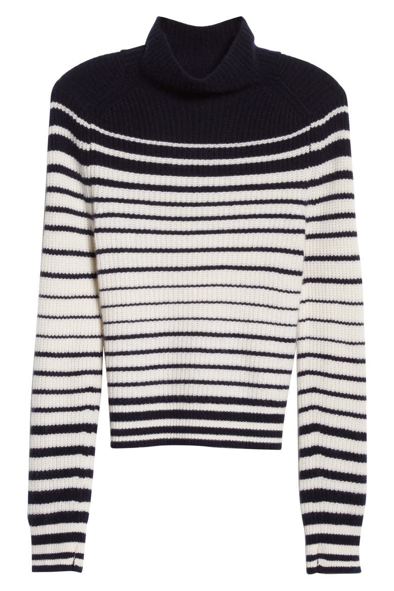 Pierce Stripe Cashmere Turtleneck Sweater, Alternate, color, SALUTEIVRY