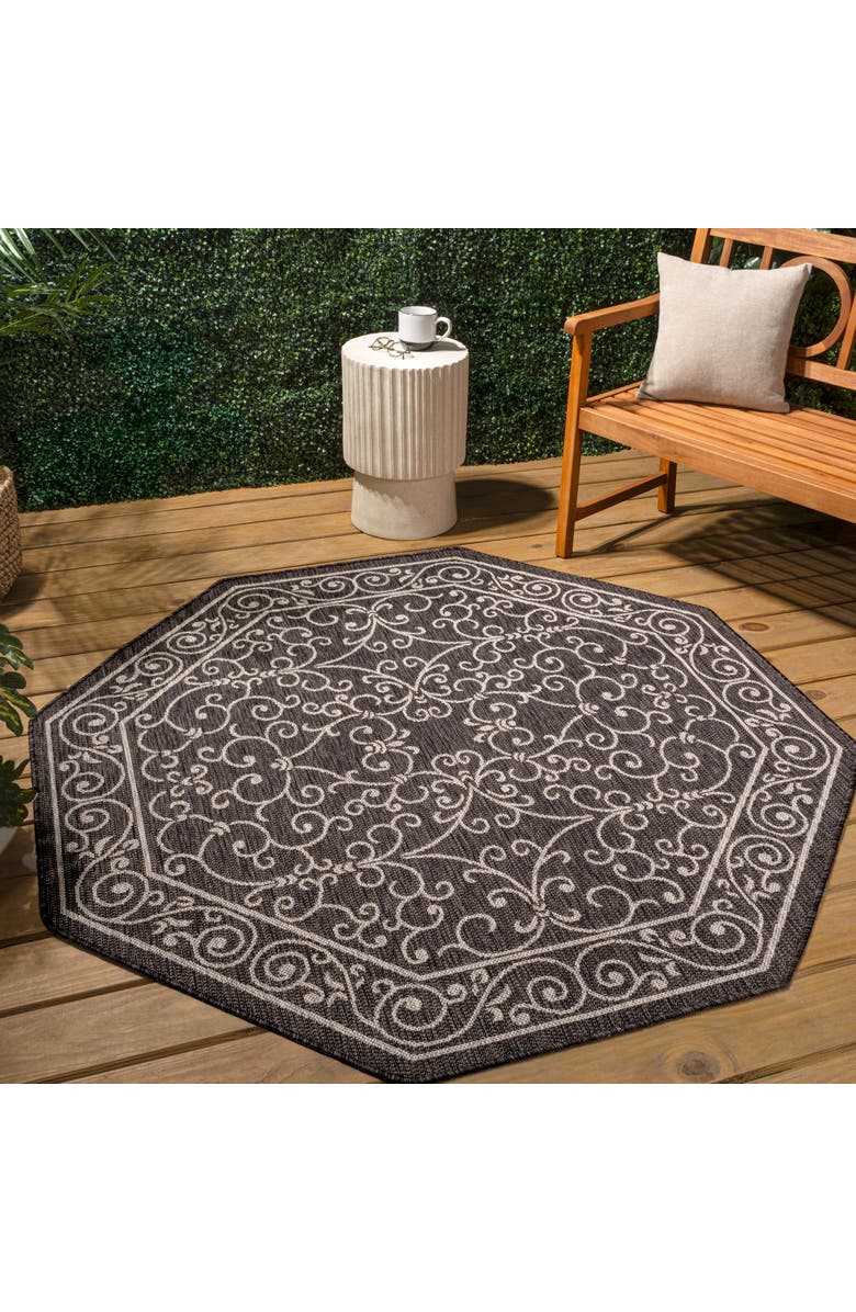 JONATHAN Y Charleston Vintage Filigree Textured Weave Octagon Indoor/Outdoor Area Rug, Alternate, color, Black/Gray