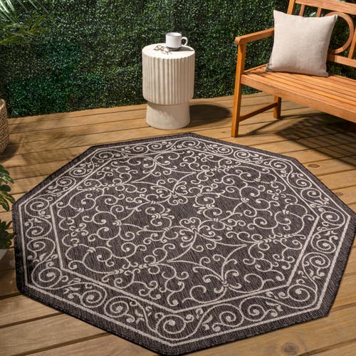 Jonathan Y Charleston Vintage Filigree Textured Weave Octagon Indoor/outdoor Area Rug In Black