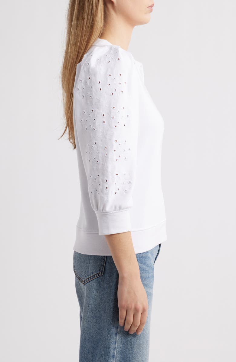Splendid Rory Embroidered Eyelet Sleeve Sweatshirt, Alternate, color, White