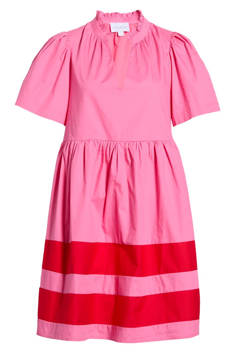 Lidia Colorblock Cotton Minidress, Alternate, color, PINK-RED