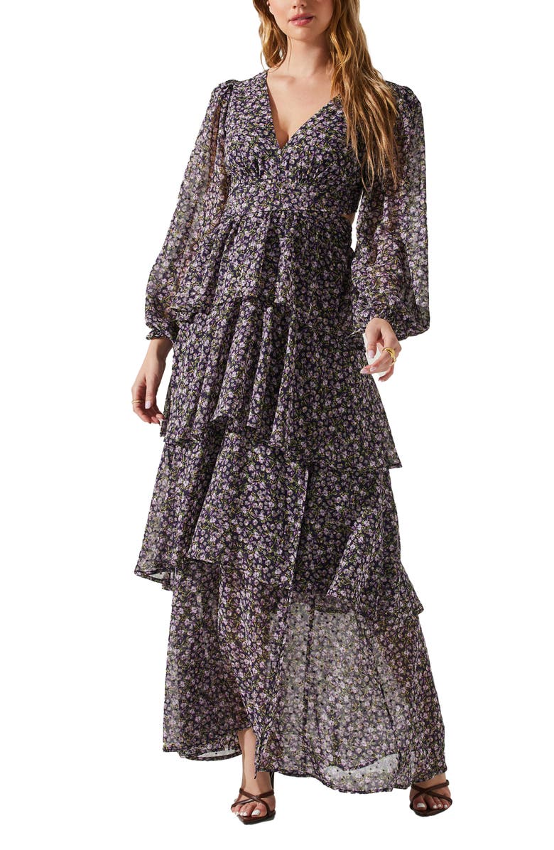 ASTR the Label Anora Floral Long Sleeve Dress, Main, color, Purple Ditsy