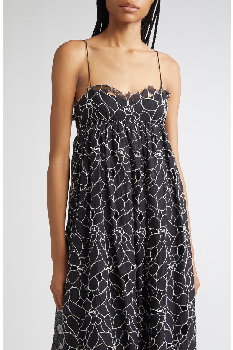 Marina Floral Embroidery Cotton Sundress, Alternate, color, NOIR