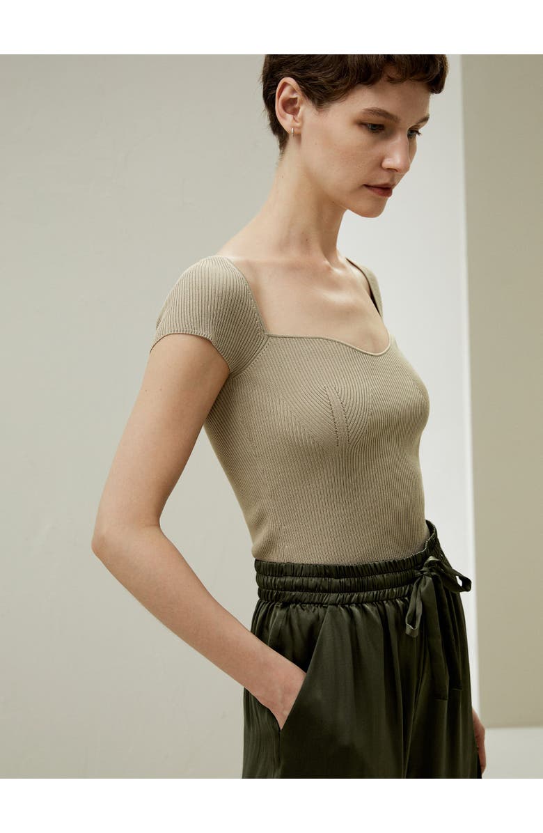 Lilysilk Sweetheart Neck Ribbed Silk Knit Top, Alternate, color, Light Apricot