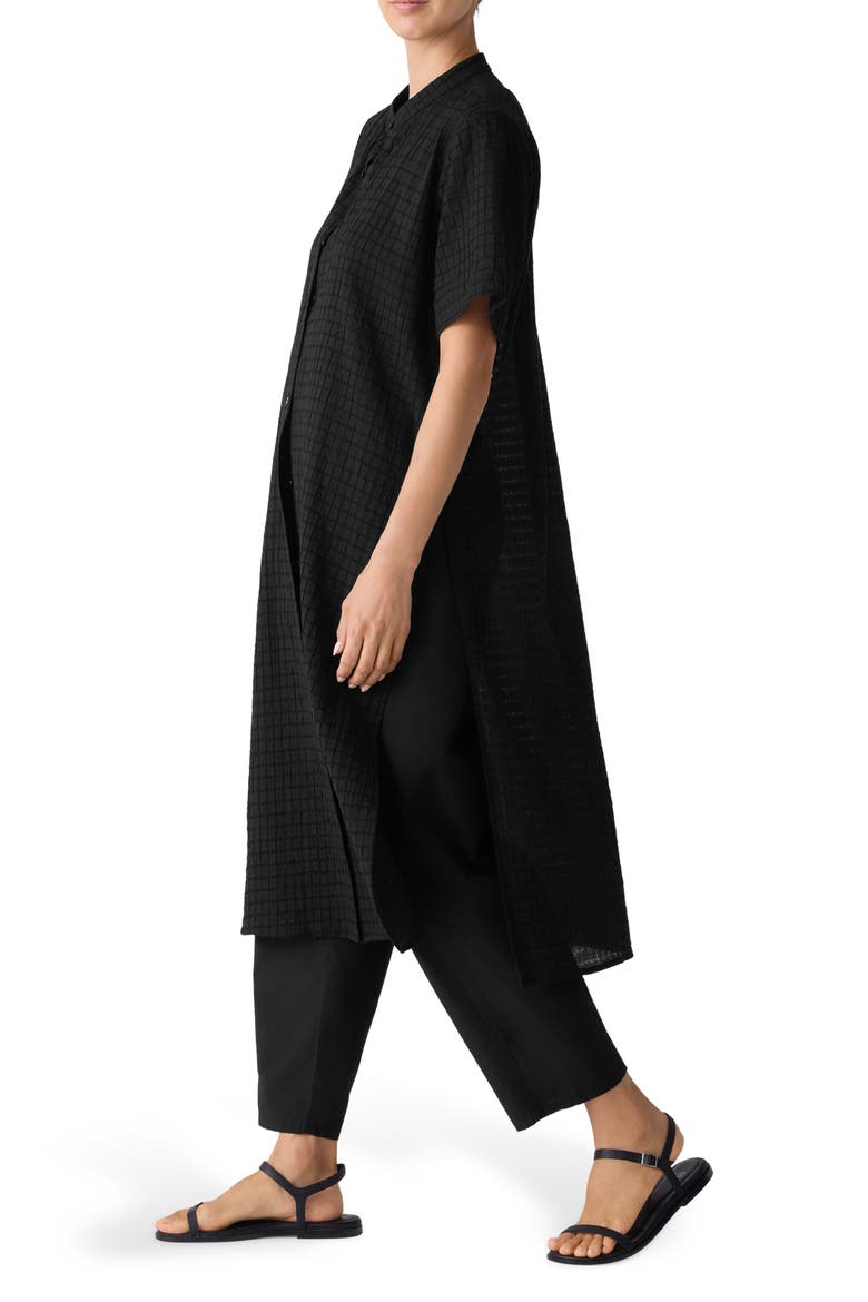 Longline Organic Cotton Blend Button-Up Shirt, Alternate, color, BLACK