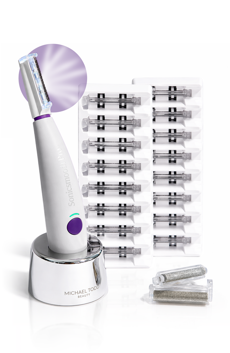 MICHAEL TODD BEAUTY Sonicsmooth Pro+ 2 in 1 Facial Exfoliation & Peach Fuzz Hair Removal System, Main, color, Reflects All Light Fully.