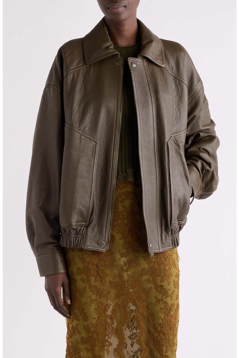 Oversized Leather Jacket, Main, color, KAKI FONCE