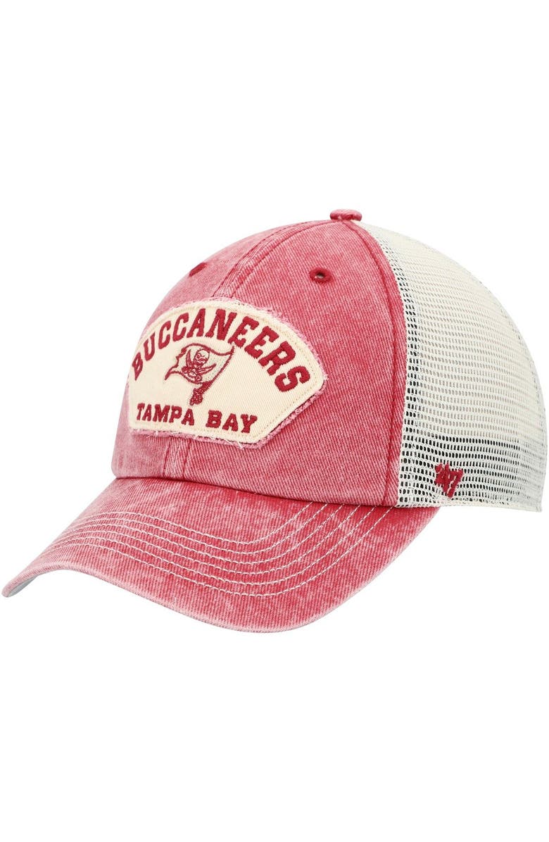 '47 Men's '47 Red/White Tampa Bay Buccaneers Denali Trucker Clean Up Snapback Hat, Main, color,