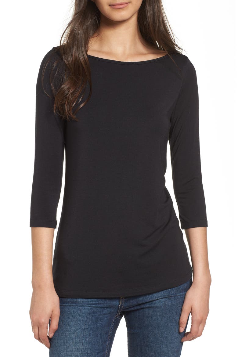 Francoise Stretch Jersey Top, Main, color, BLACK